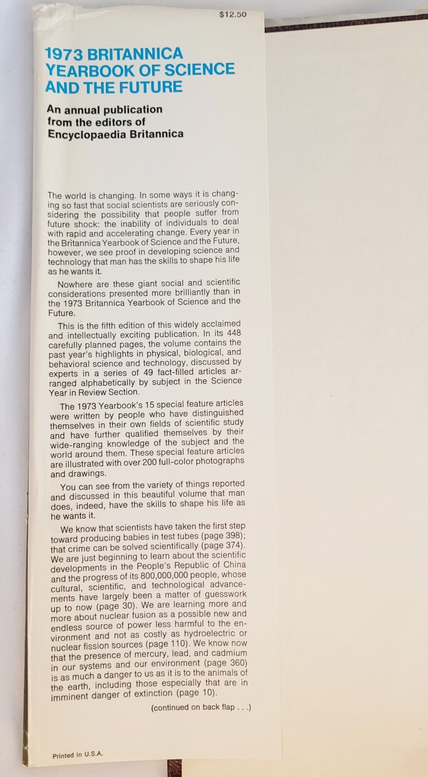 1973 Britannica Yearbook Of Science & The Future 1972 Hardcover/DJ 448 Pages