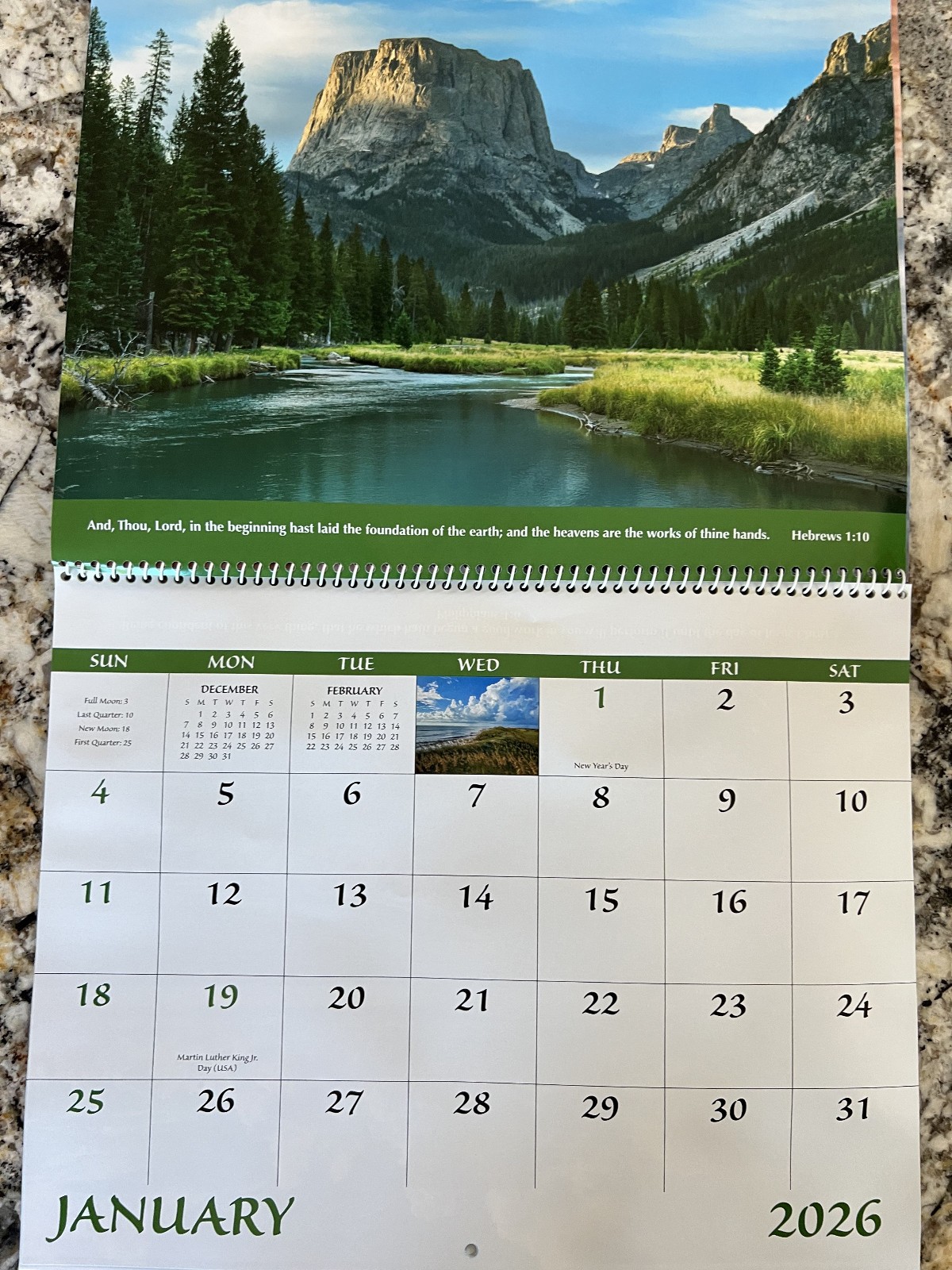 AMERICA Hanging Calendar 2026 Landmarks Scenery USA Oceans Mountains Bible Quote