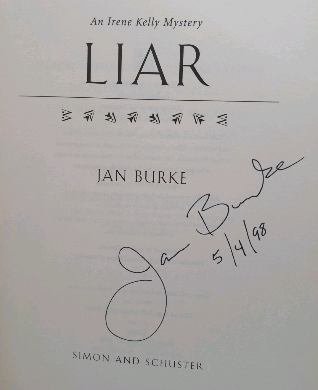 Jan Burke Liar 1st US HC ed SIGNED