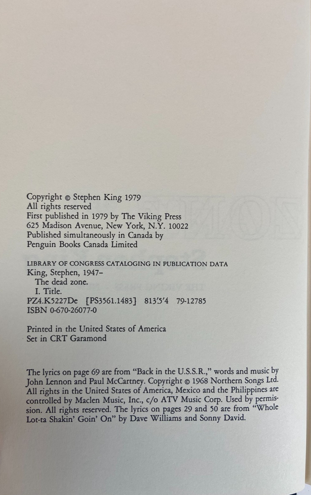 The Dead Zone Stephen King Hardcover 1979 First Edition 1st Printing (Damaged)