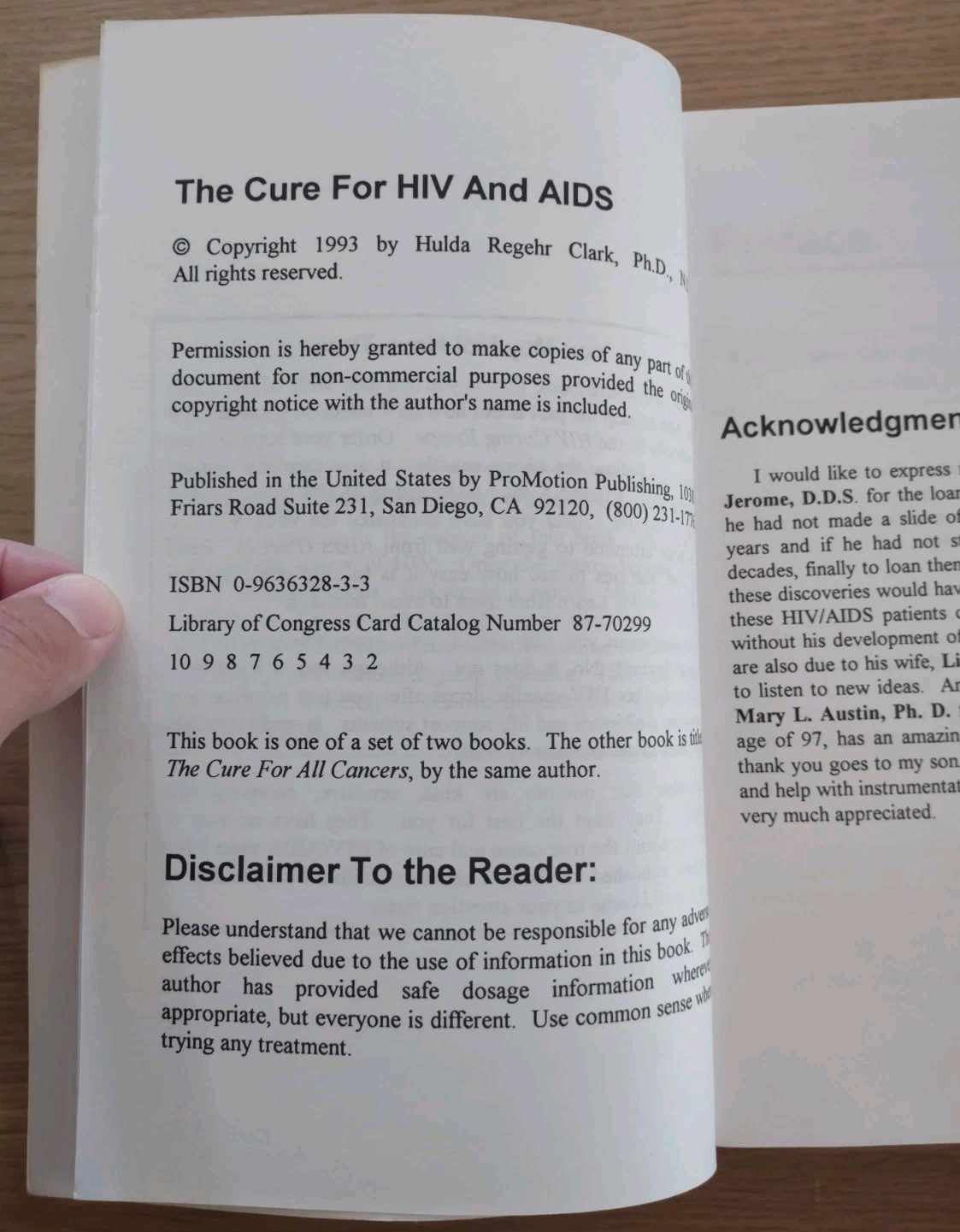 The Cure for HIV and AIDS by Hulda Regehr Clark – ProMotion 1993 – Paperback