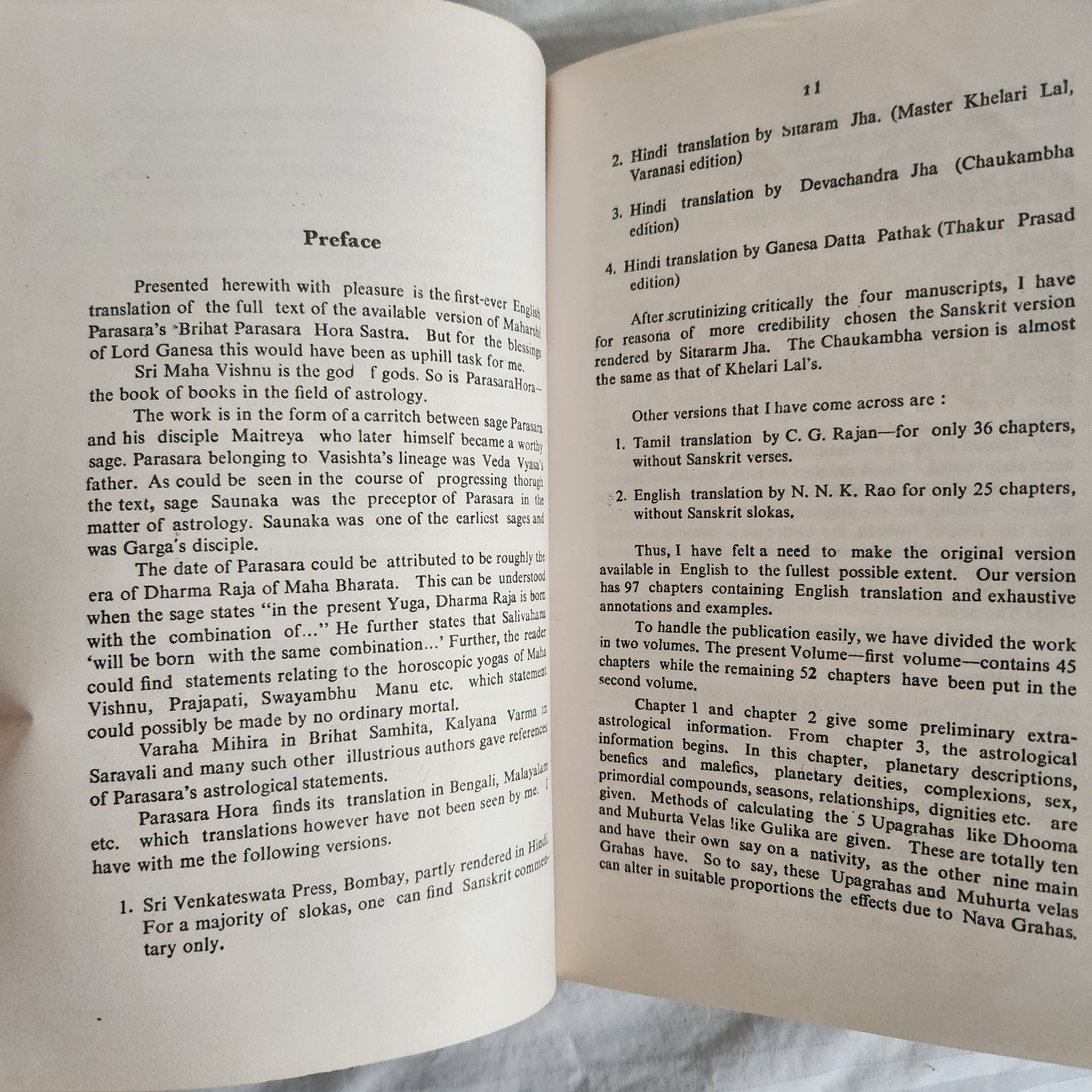 Brihat Parasara Hora Sastra Vol. 1 Hindu Astrology 1990 Hardcover DJ 448 Pages