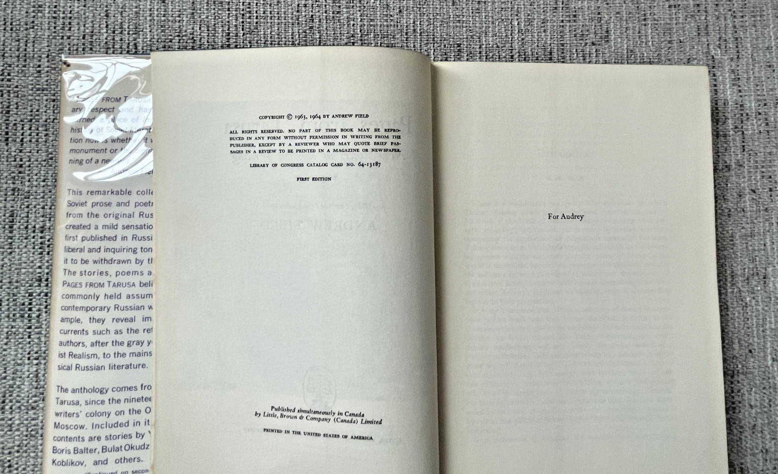 Pages from Tarusa Ed. Andrew Field 1964 First Edition Good Cond. Mylar Protected