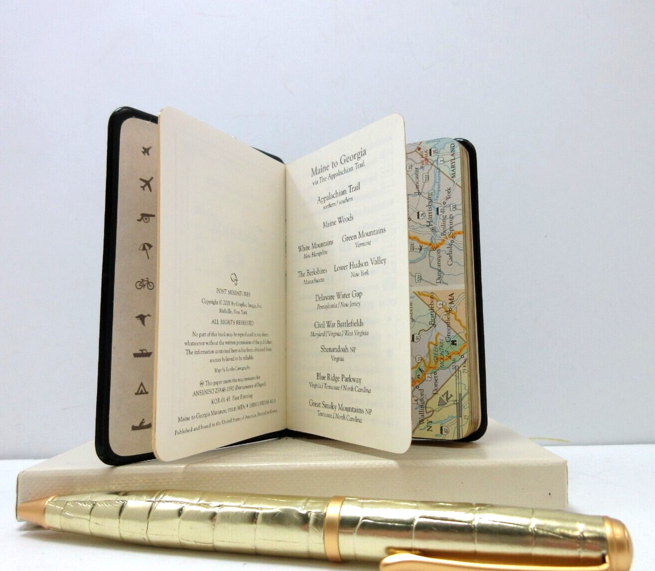 APPALACHIAN TRAIL 3×4″ MINI Guide Leather Cover Notes w Maps Info 160 Pgs Black