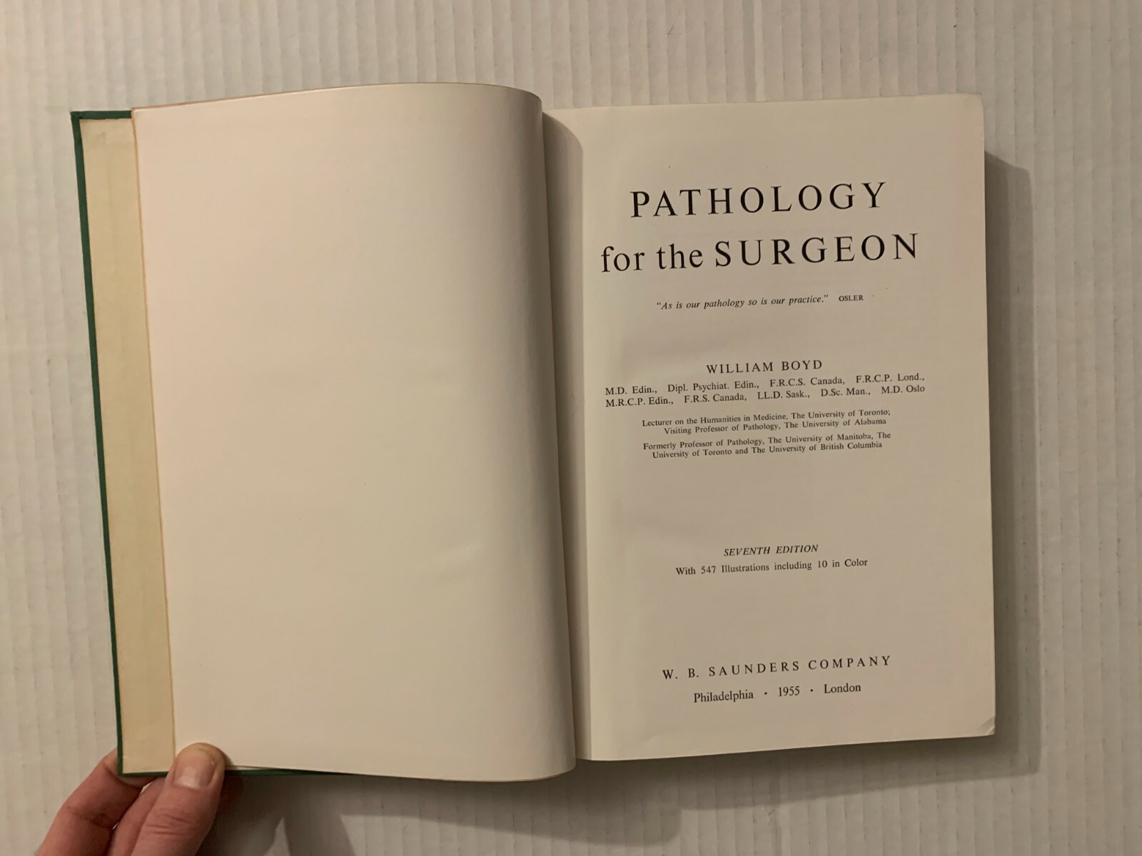 Vtg 1955 Hardcover Pathology for the Surgeon William Boyd 7th Edition Saunders