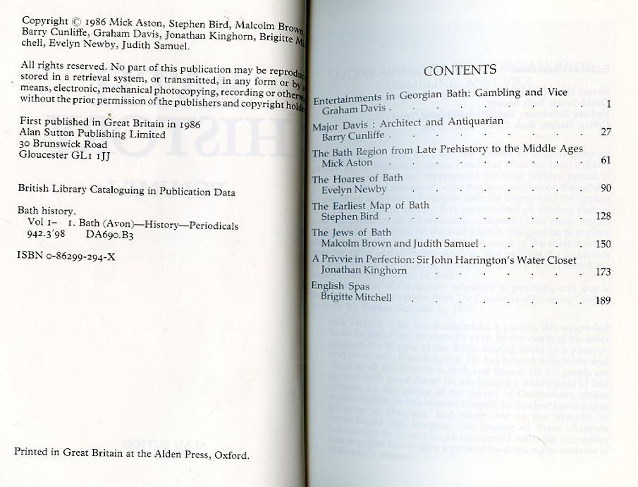 United Kingdom-Bath (Avon) History Volume I, 1986 – Softcover Book , Nice Cond