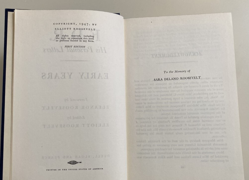 F.D.R. His Personal Letters~Early Years~Stated First Edition~1947~HC/DJ~VG Cond.