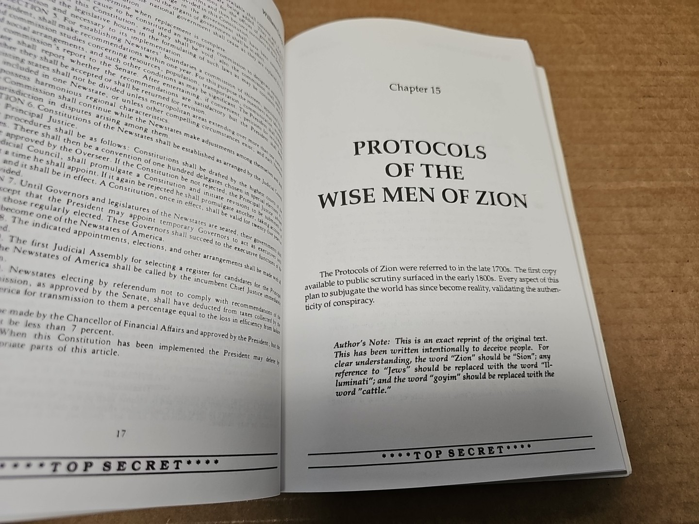 Behold a Pale Horse William Cooper 1991 500 Unrevised Protocols of Z CFR Foldout