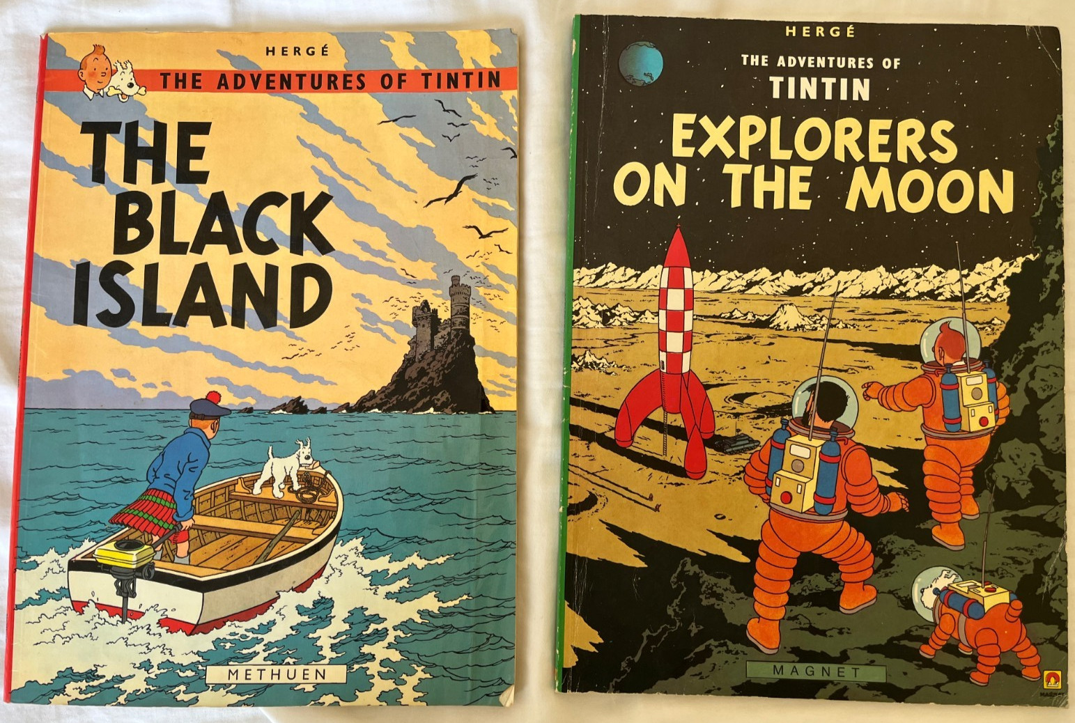 Adventures of Tintin Herge 4 Book – Moon, Black Island, America & Tibet 1968