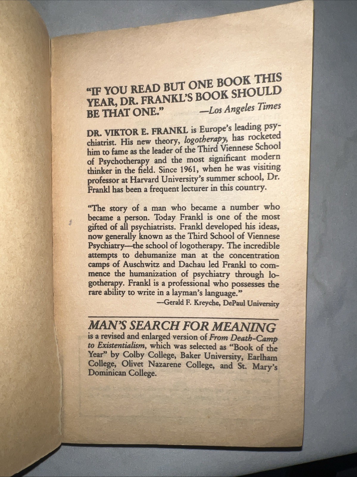 Viktor E Frankl Mans Search For Meaning Revised & Updated Paperback 1985