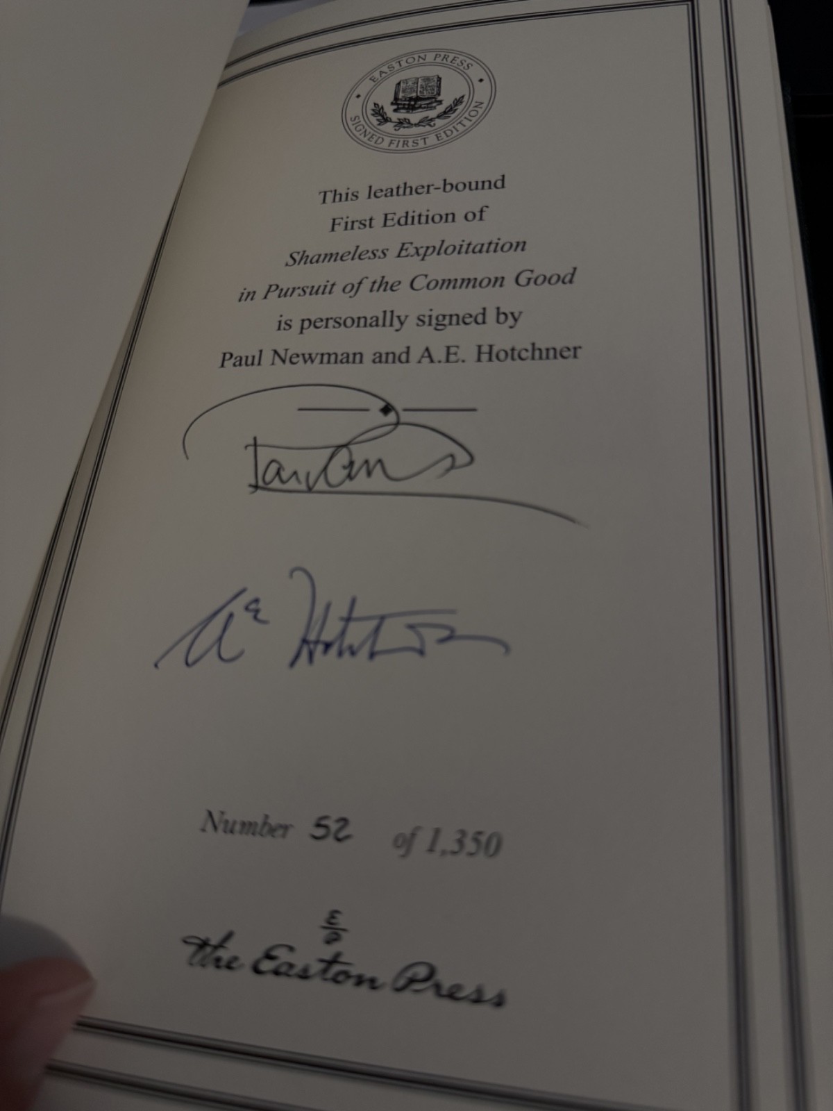 Paul Newman~Shameless Exploitation In Pursuit of the Common Good SIGNED2X Easton