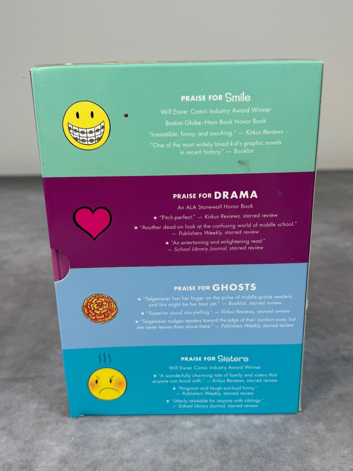 Raina Telgemeier Collection Box Set 4 book lot (Smile, Drama, Sisters, Ghosts,)