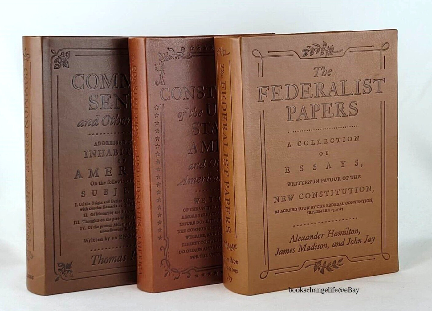 COMMON SENSE, FEDERALIST PAPERS, CONSTITUTION +3 *Set of 6 Leather Book Set NEW*