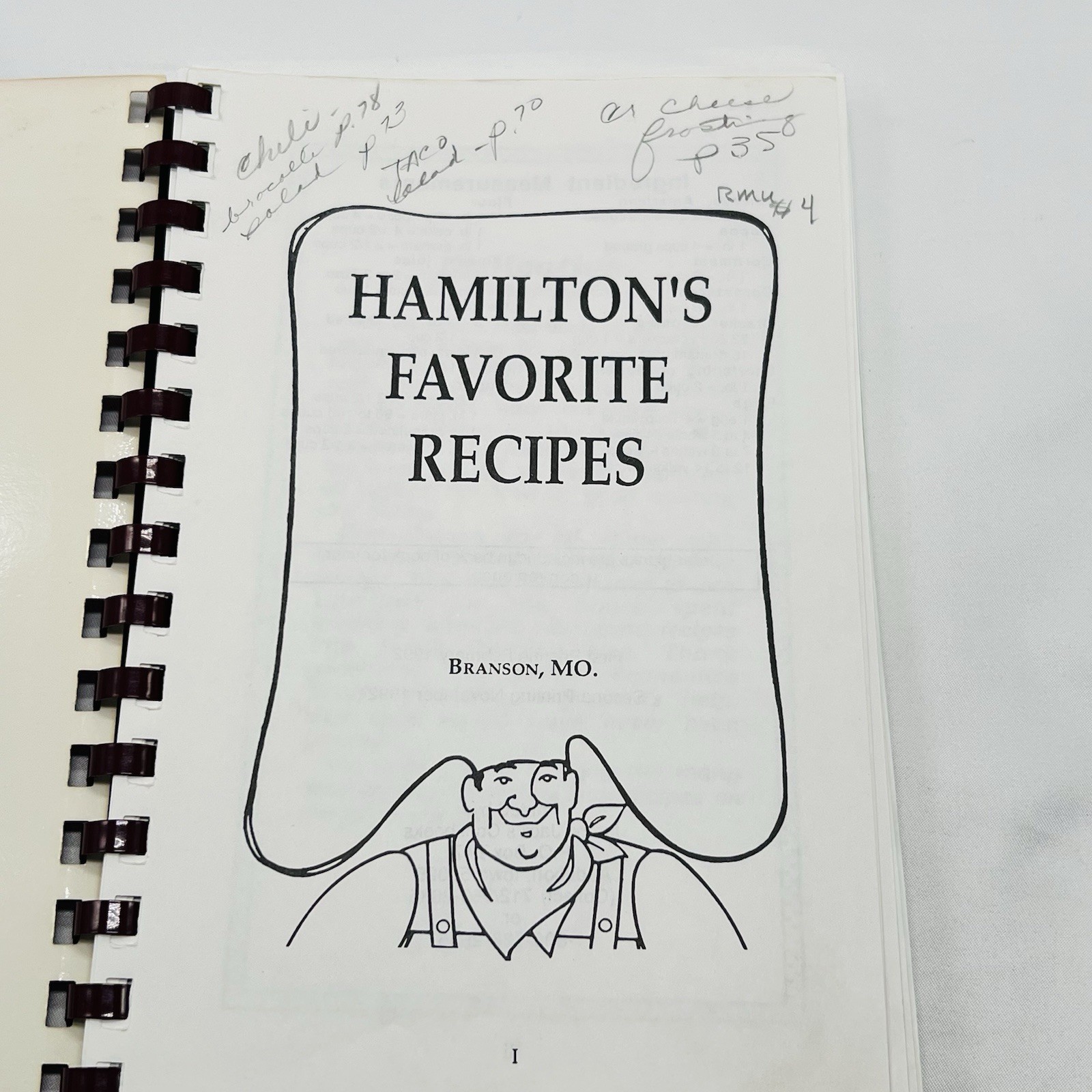 Hamilton’s Favorite Recipes Cookbook 1992 Branson MO Spiral Bound 101 Pages