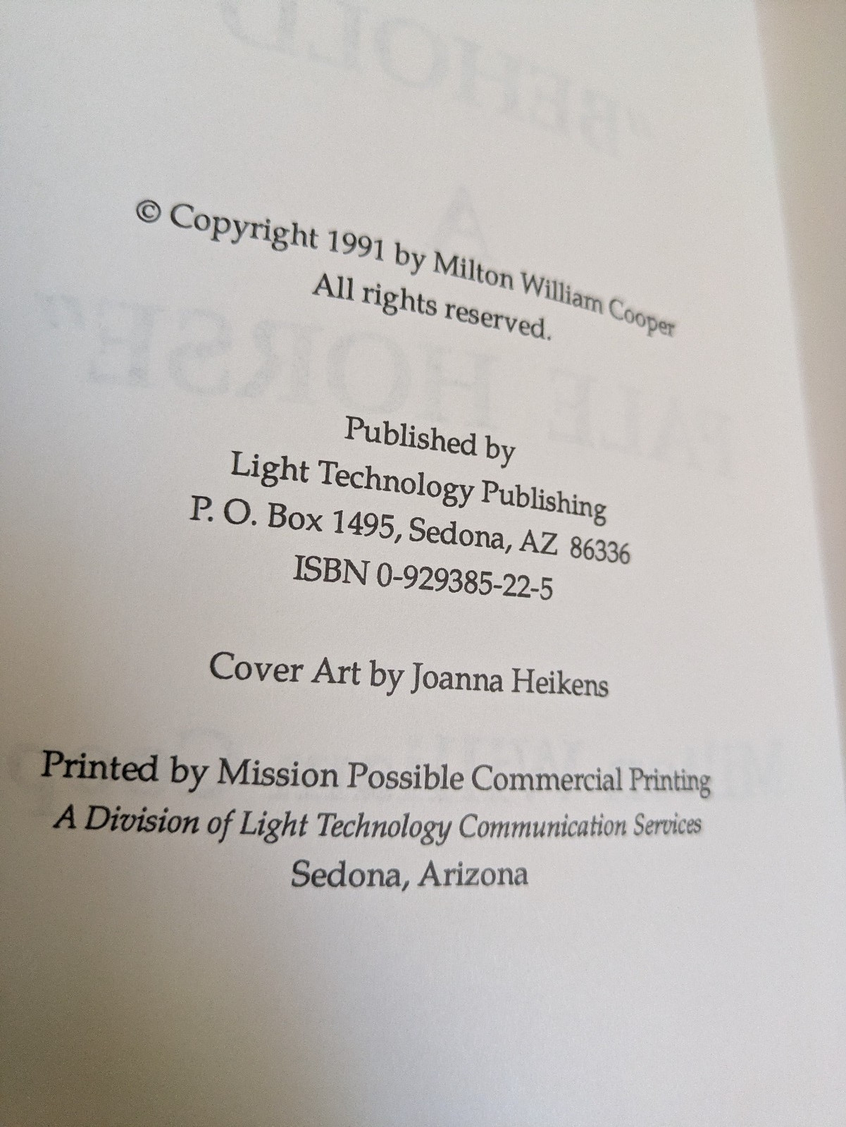 Behold a Pale Horse | Cooper | 1991 PB | Unrevised 500 Pg w/ Foldout | PROTOCOLS
