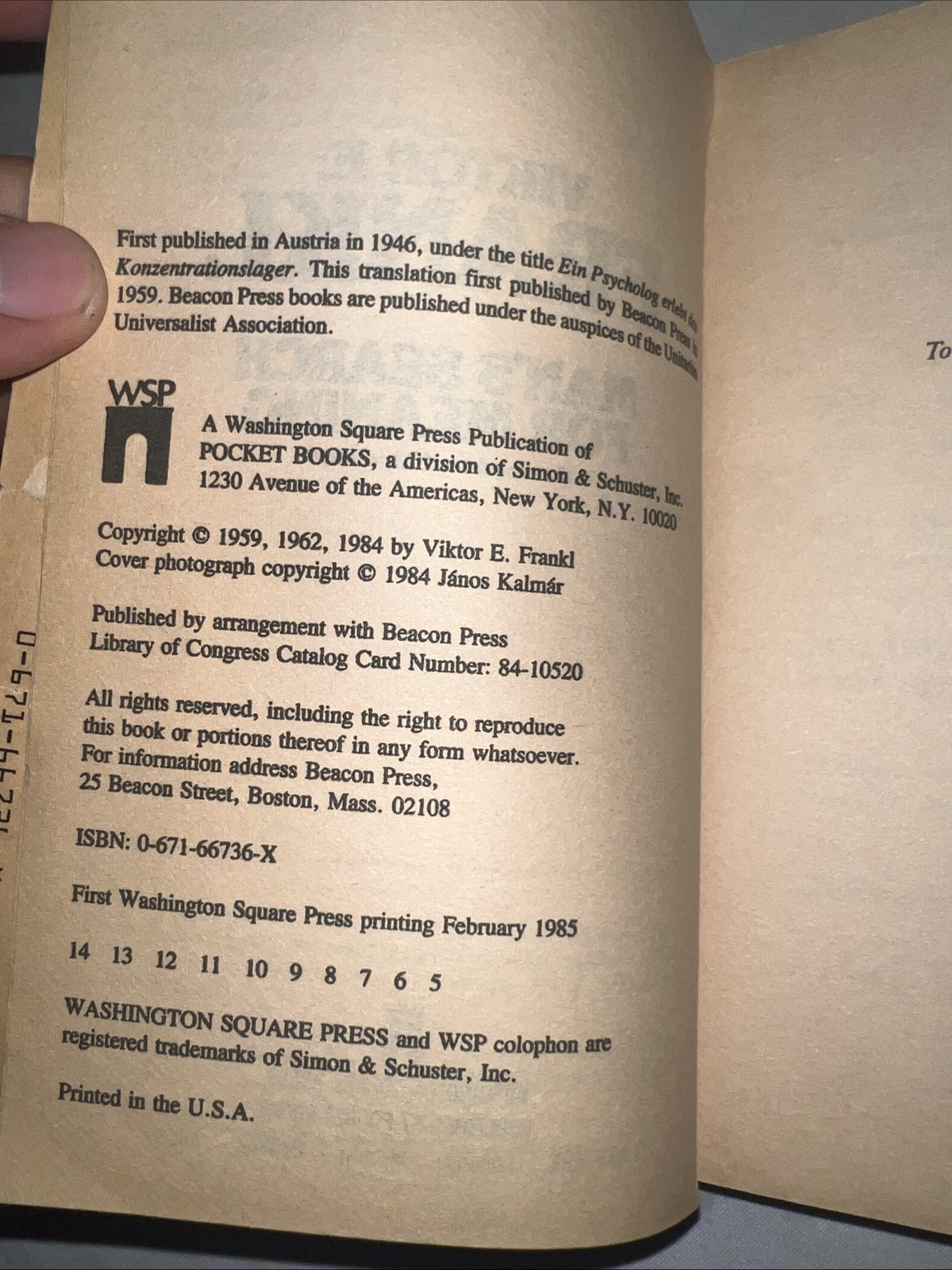 Viktor E Frankl Mans Search For Meaning Revised & Updated Paperback 1985