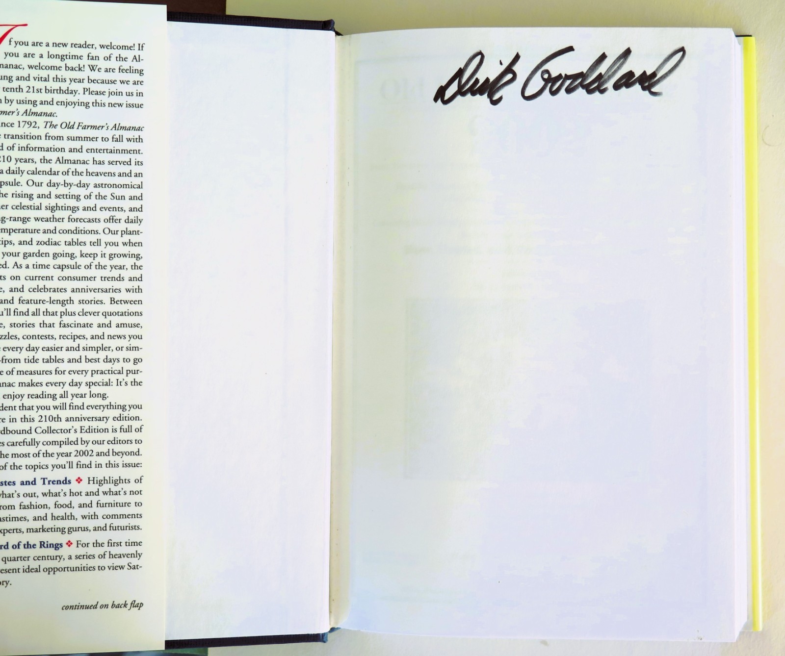 Dick Goddard’s Copy THE OLD FARMER’S ALMANAC Collectors Edition 2002 Hard Cover