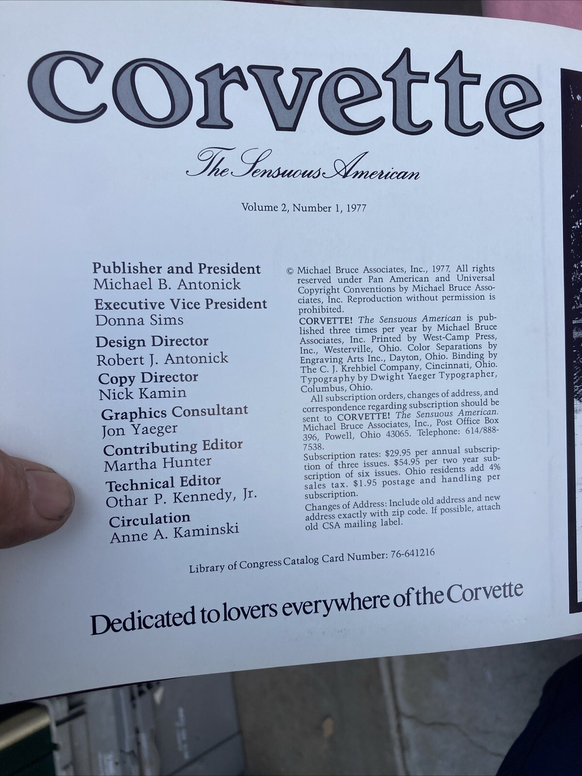 CORVETTE! THE SENSUOUS AMERICAN (IN 3 VOLUMES. 1977. VOLUME 2 – #2.1 2.2 2.3 @26