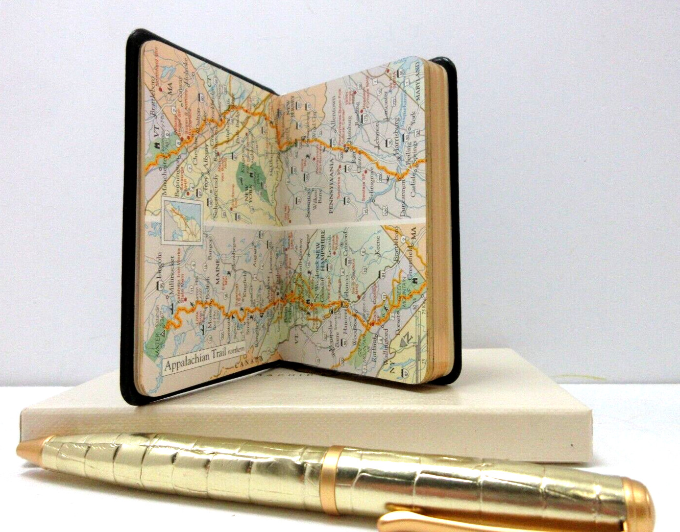 APPALACHIAN TRAIL 3×4″ MINI Guide Leather Cover Notes w Maps Info 160 Pgs Black