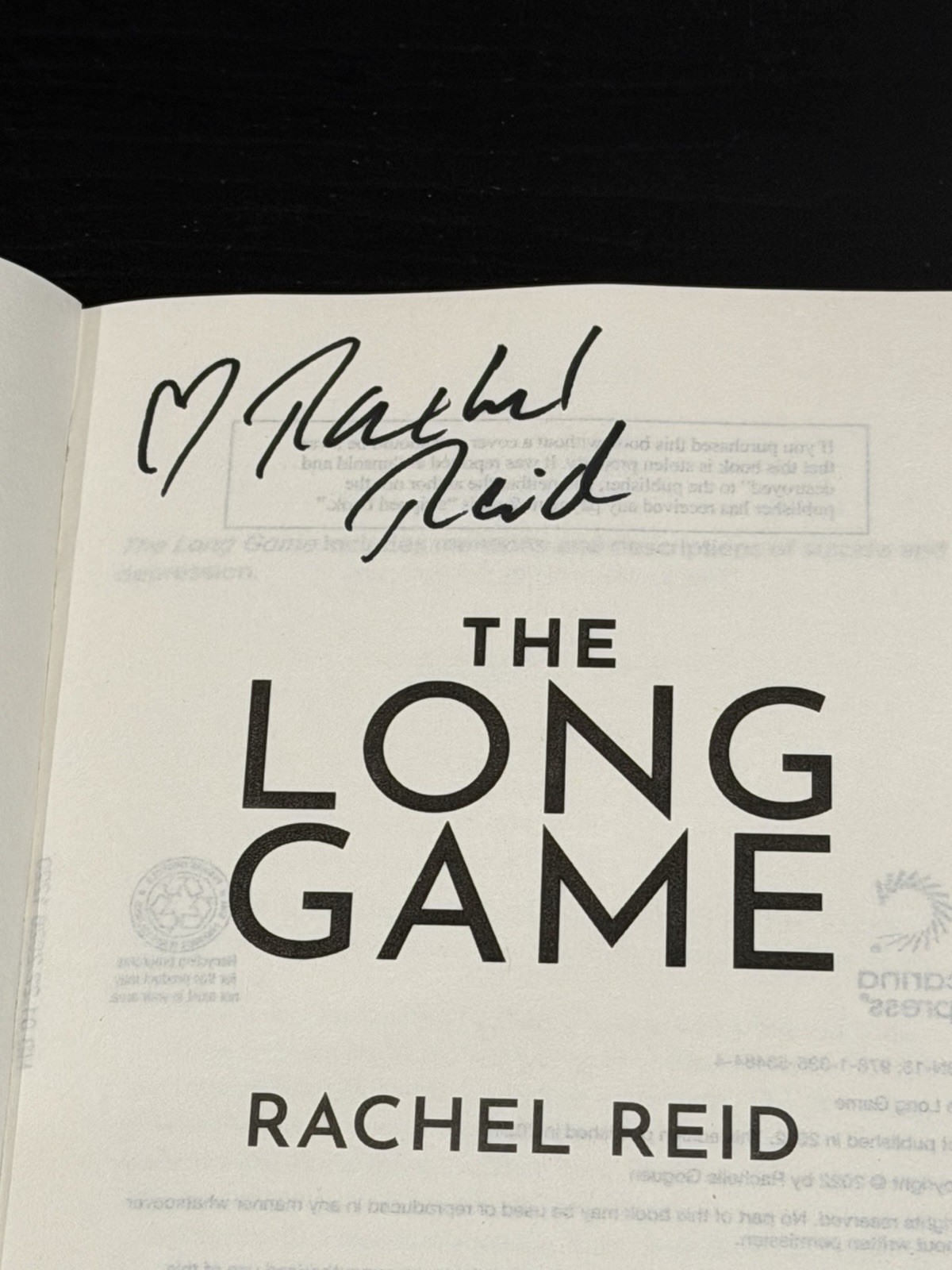 *AUTOGRAPHED* The Long Game SIGNED by Rachel Reid – BRAND NEW!