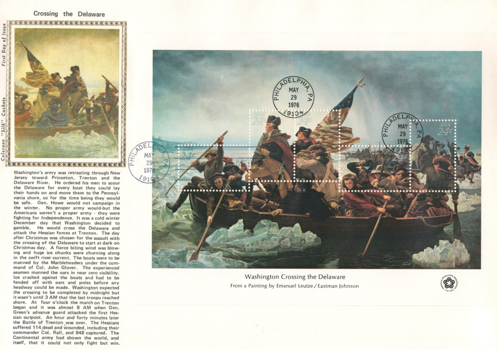 4 USPS 5/29/76 Souvenir Bicentennial Art Stamp First Day Covers, 8.5×11 Complete