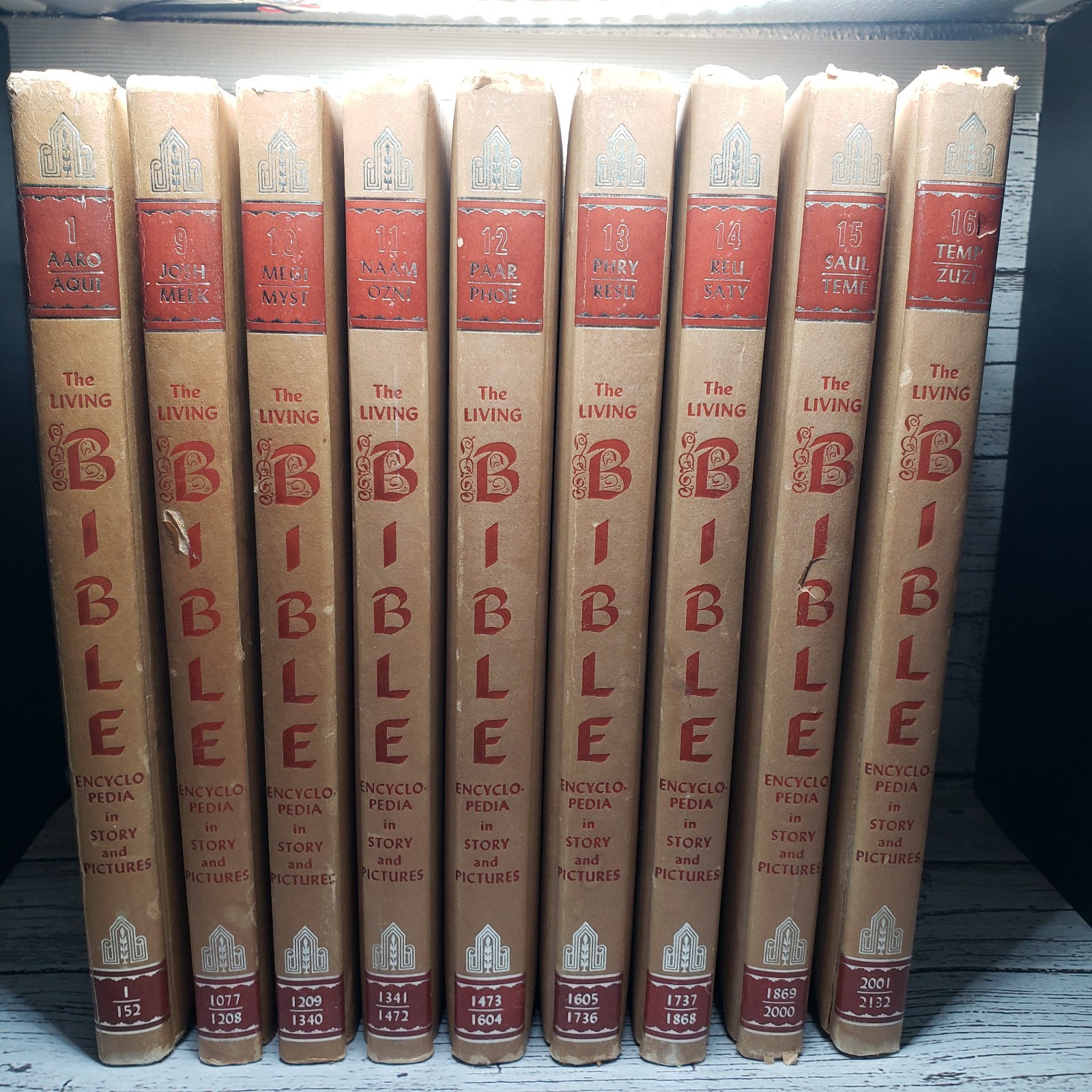 Lot of 9 THE LIVING BIBLE ENCYCLOPEDIA IN STORY AND PICTURES Vol 1, 9-16 HC 1968