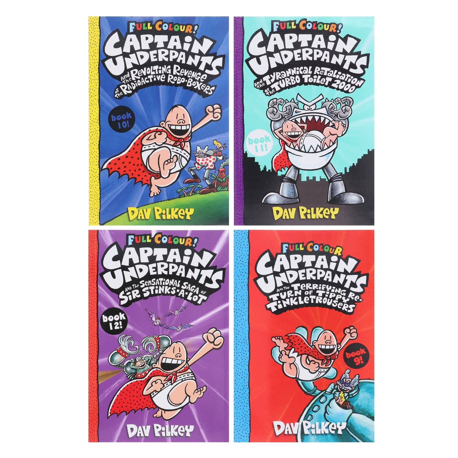 Captain Underpants Full Colour Series Book 9-12 by Dav Pilkey 4 Books- Ages 7-11