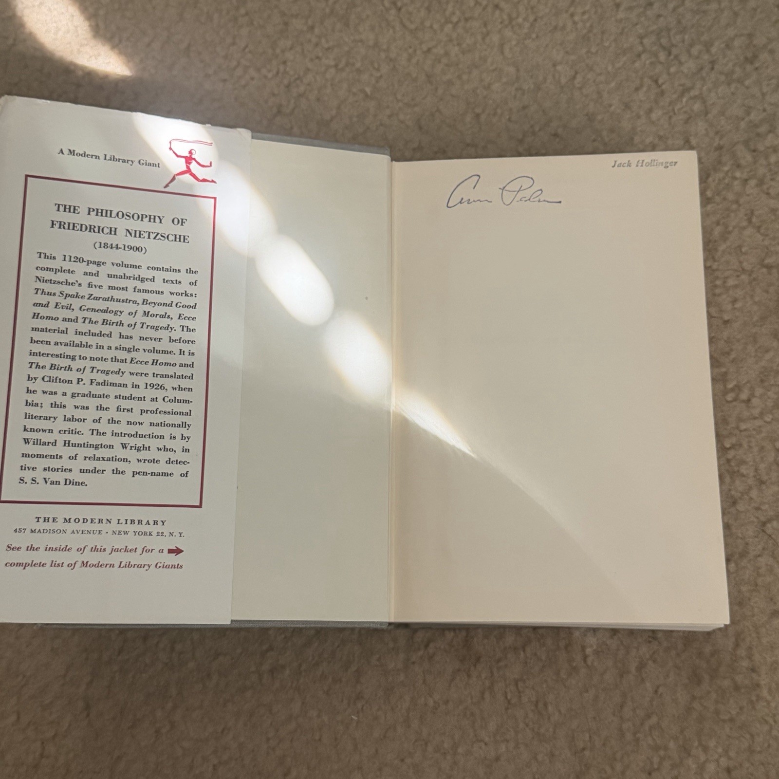 The Philosophy of Nietzsche 1954 The Modern Library Hardcover