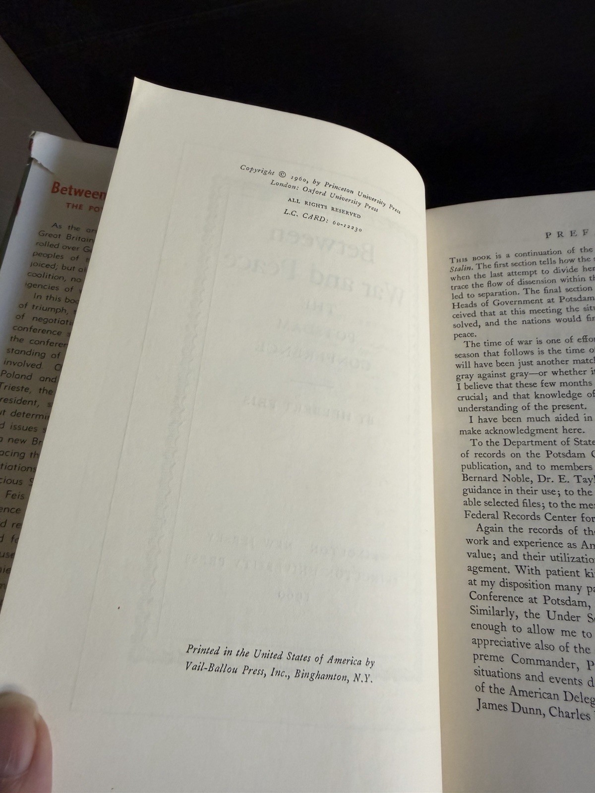 1st Between War and Peace: The Potsdam Conference Herbert Feis HC DJ 1960 WWII