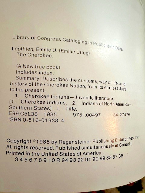 The Cherokee : 1985 : children’s : new true book 47 pages : Paperback