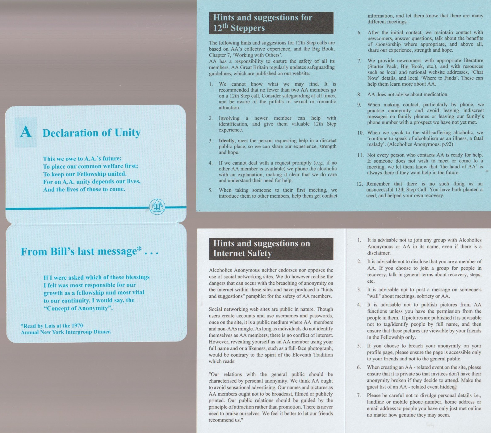 Three new Alcoholics Anonymous cards, single-fold cards from United Kingdom
