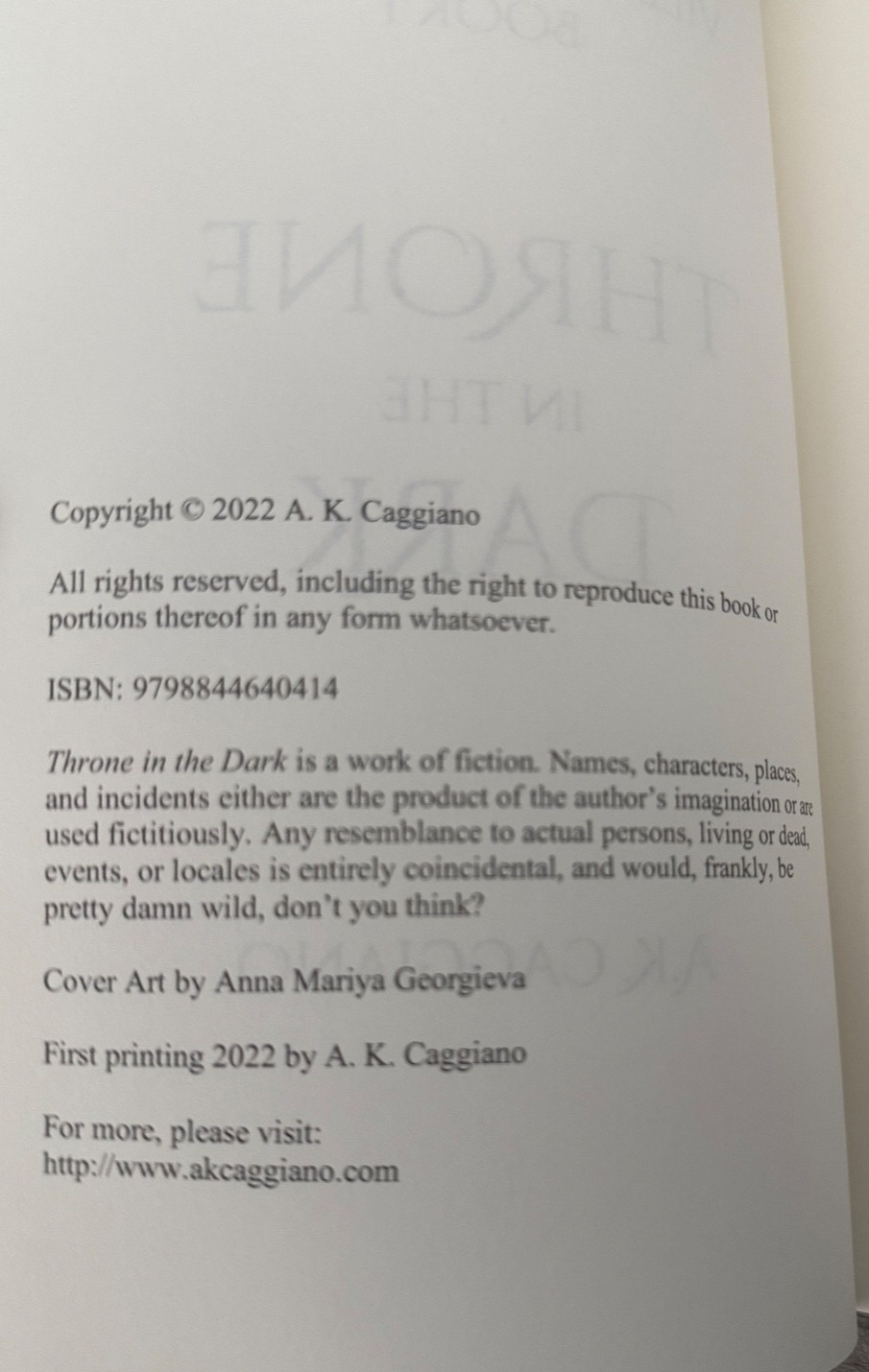 Out Of Print THRONE IN THE DARK A.K. Caggiano OOP Indie Paperback SELF-PUBLISHED