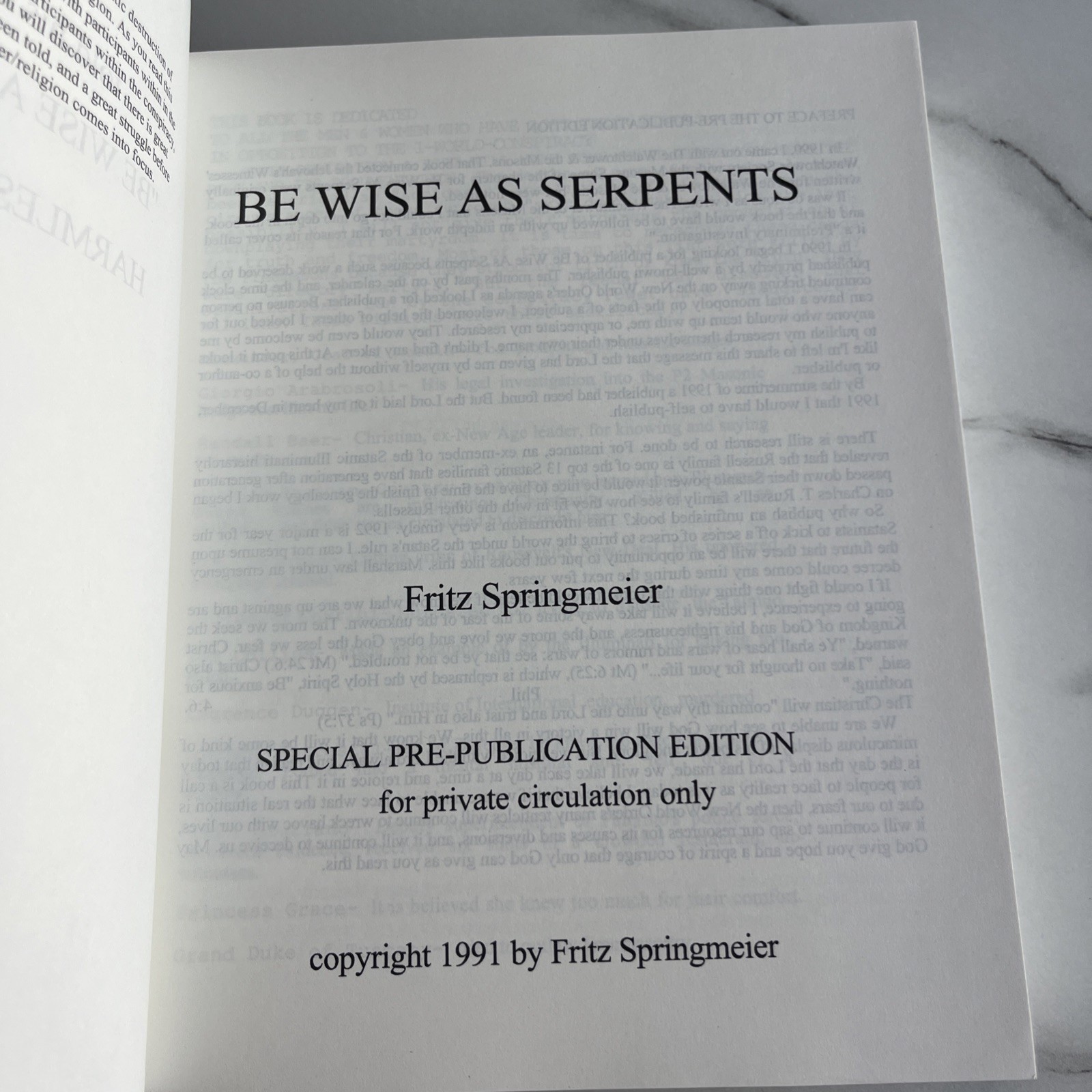 Be Wise As Serpents, By Fritz Springmeier Original Version BRAND NEW