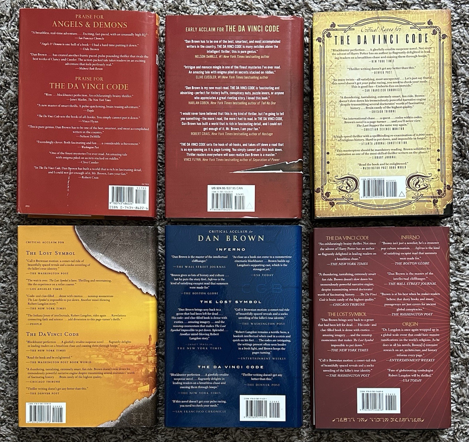 Dan Brown ROBERT LANGDON Complete Series Set (#1-6) Lot of 6 ALL HARDCOVER HC