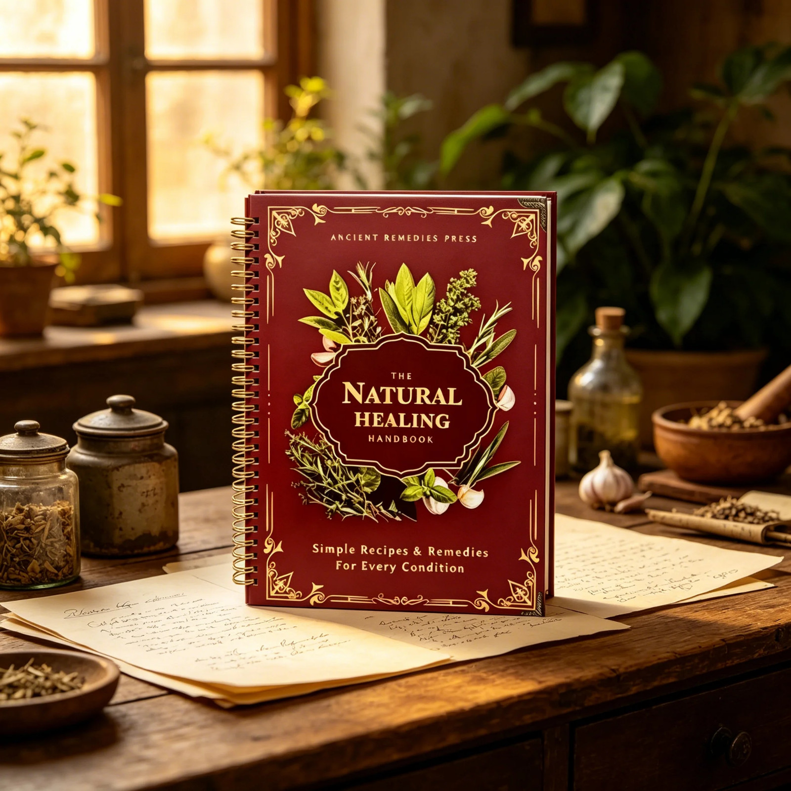 The Natural Healing Handbook, Spiral-Bound Guide For Herbal Remedies And Natural