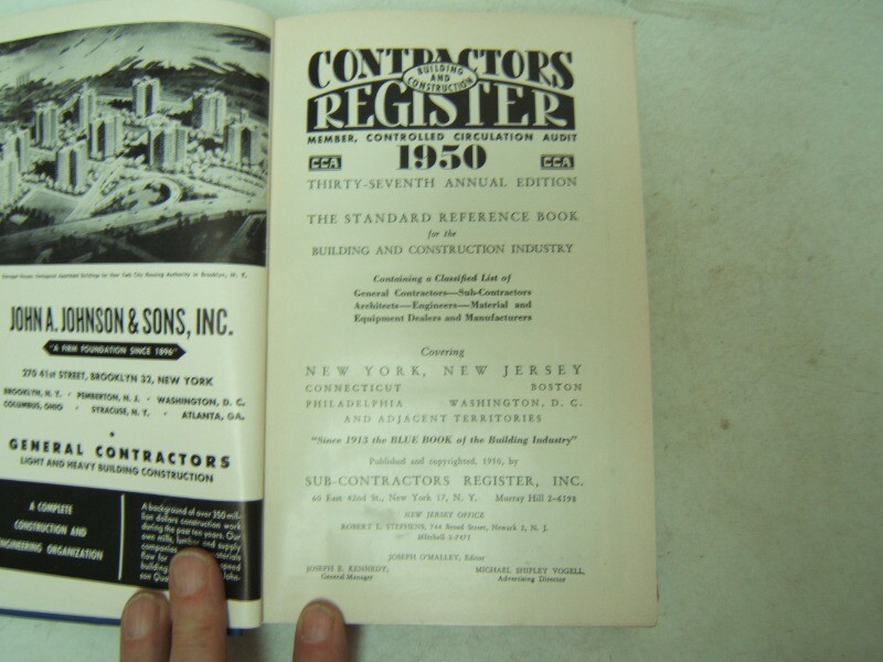 Contractors Register Building & construction New York New Jersey 1950 Book HB